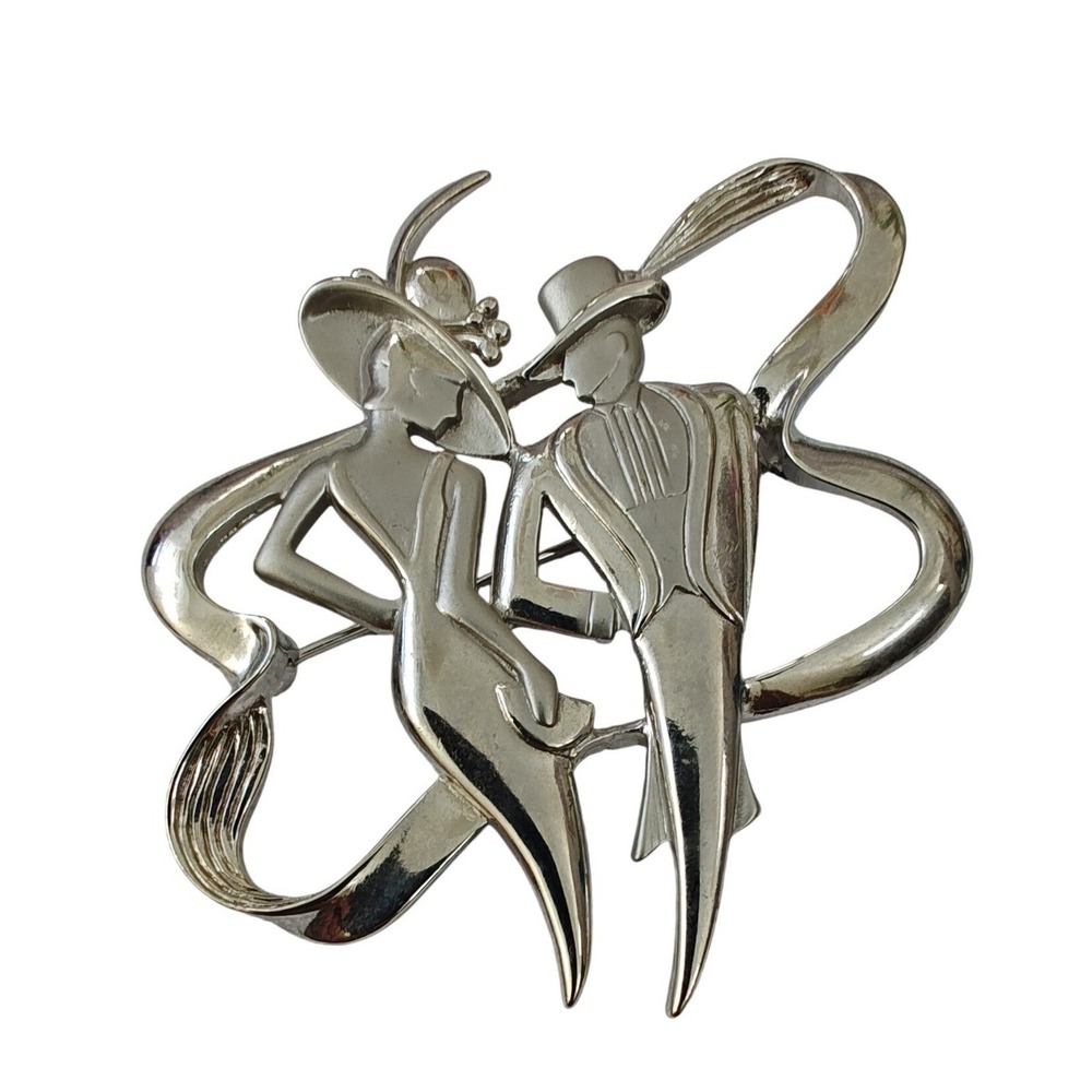 Brooch‎ Silver Jonette Jewelry JJ Vintage Art Deco Couple Formal People Pin